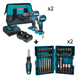 Kit 18V LXT - Taladro percutor DHP485 + Atornillador de Impacto DTD153 + 2 x 3.0Ah + cargador + maletín